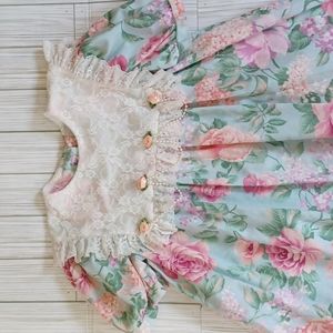 Vintage girls lace floral dress, Roses & Lilacs, Girls 6, Blue,pink, and purple.